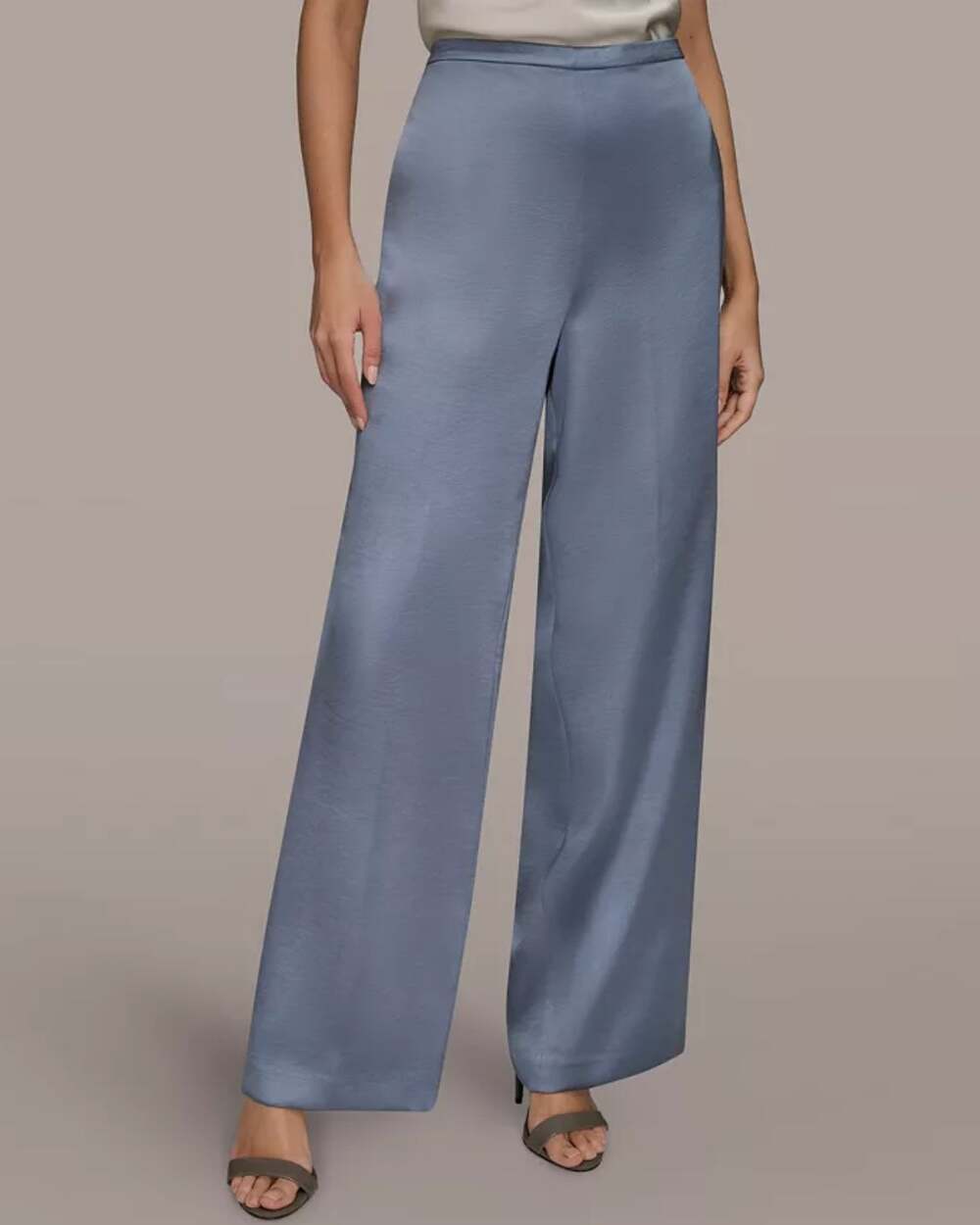 Donna Karan Wide Leg Satin Pants Blue Relaxed Womens Minimalist XL NWT